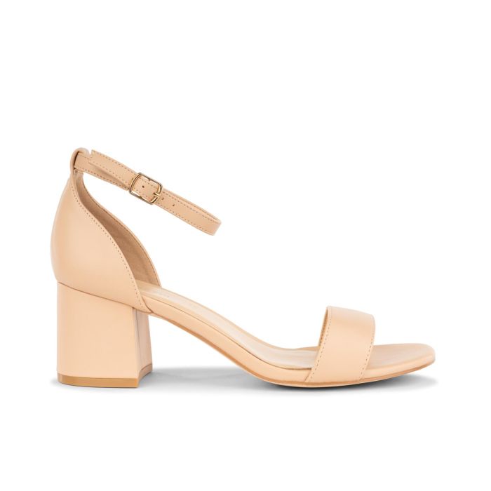 Sandali beige con tacco e cinturino alla caviglia da donna