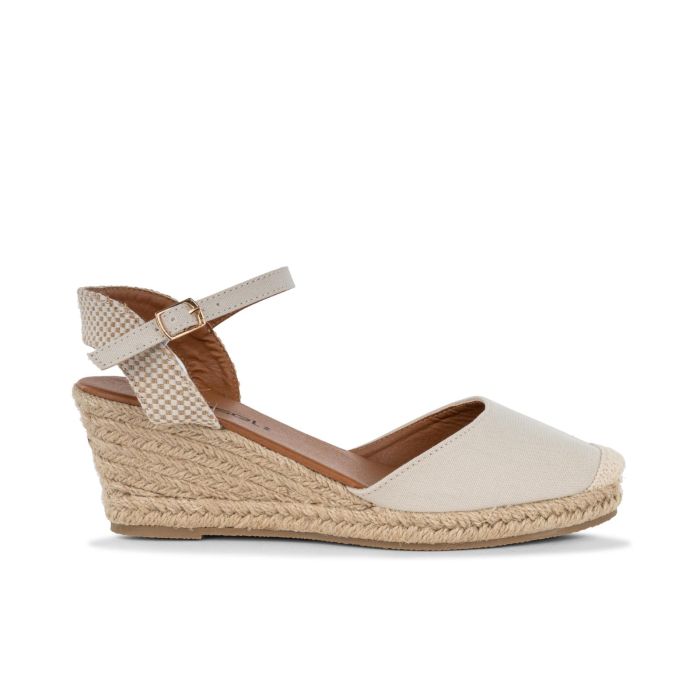 Campesine beige da donna con zeppa effetto corda