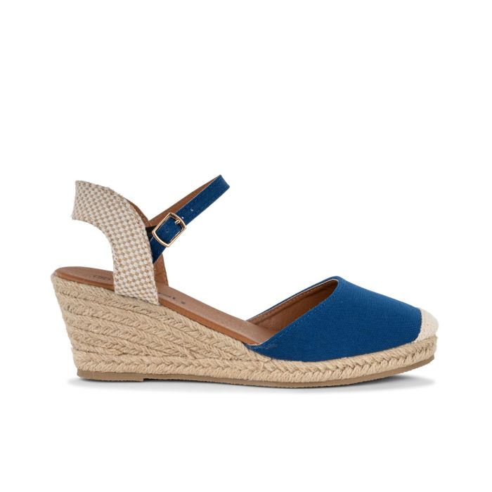 Campesine blu da donna con zeppa effetto corda