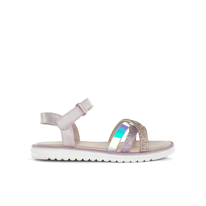 Sandali rosa da bambina con cinturini con strass e velcro