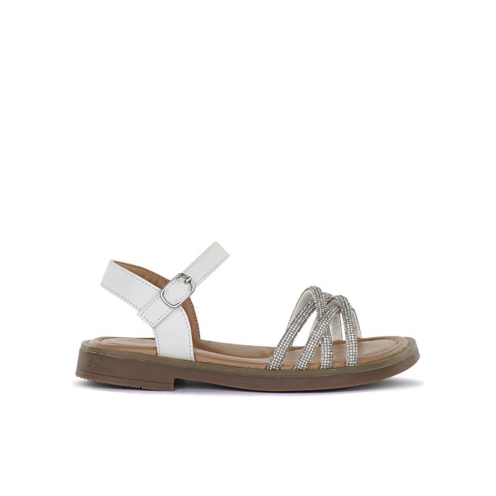 Sandali bianchi da bambina con cinturini con strass e fibbia
