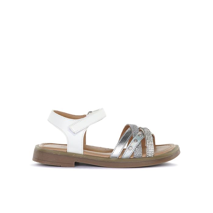 Sandali bianchi da bambina con velcro e cinturini con strass