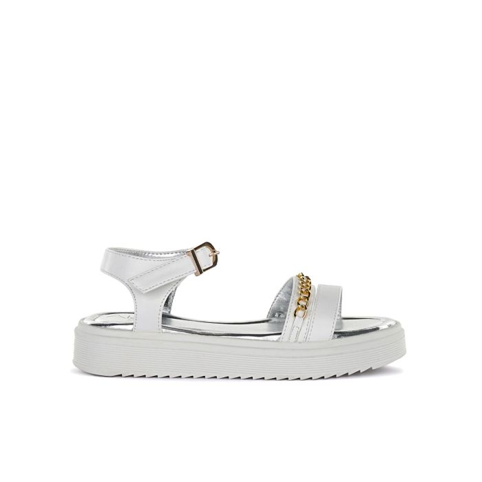 Sandali bianchi cerimonia da bimba con catena oro