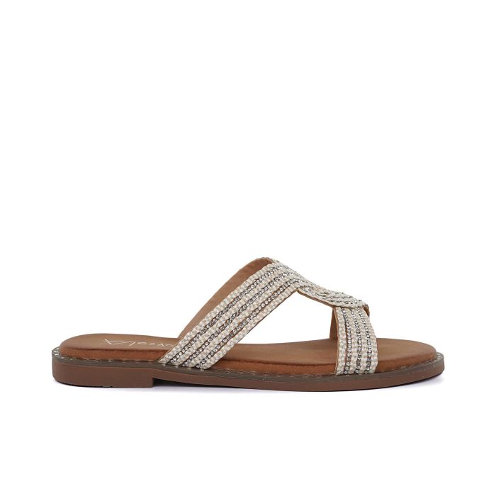 Ciabattine beige da donna con strass