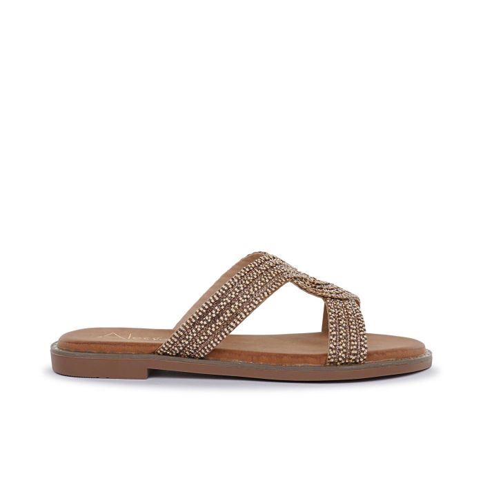 Ciabattine marroni da donna con strass