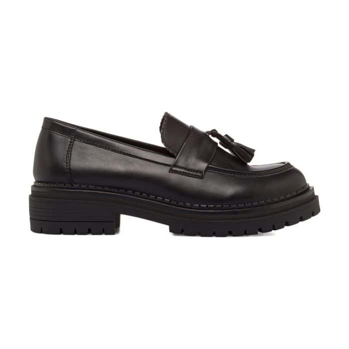 Mocassini neri casual da donna con nappine