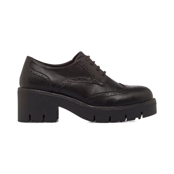 Stringate nere casual da donna con tacco largo e lavorazione all'inglese