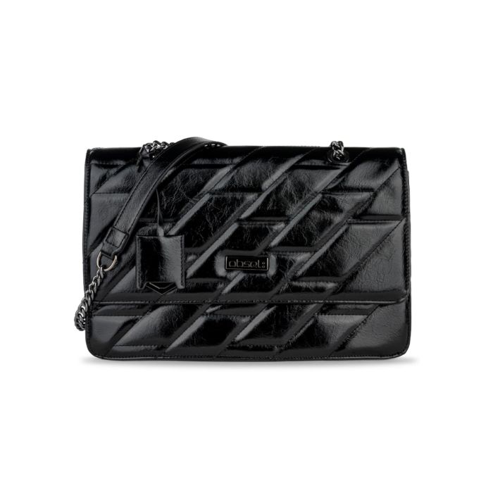 Tracollina nera lucida da donna effetto trapuntato