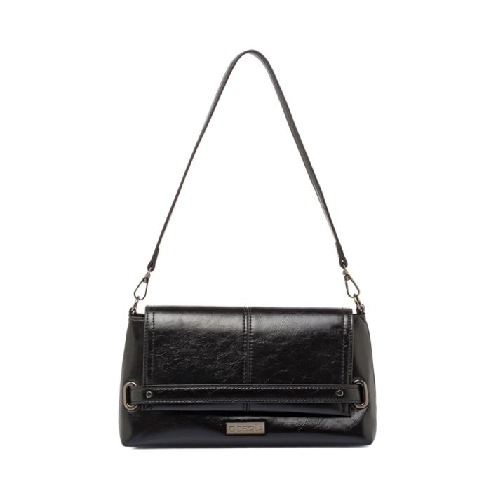 Tracolla nera da donna con patta con fibbia