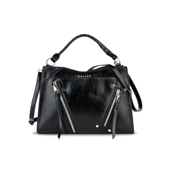 Borsa a mano nera da donna con dettaglio zip