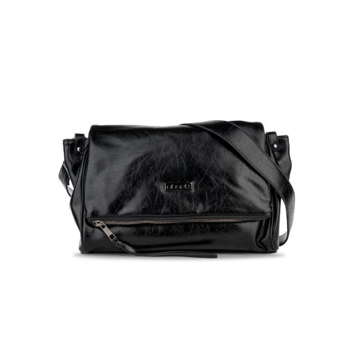 Borsetta nera da donna con tracolla e logo frontale