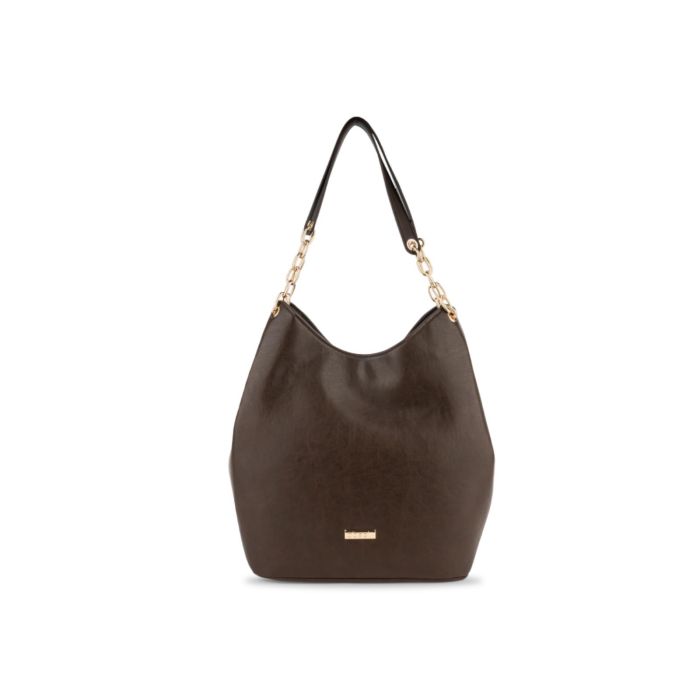 Borsa marrone morbida da donna con manico dettaglio catena