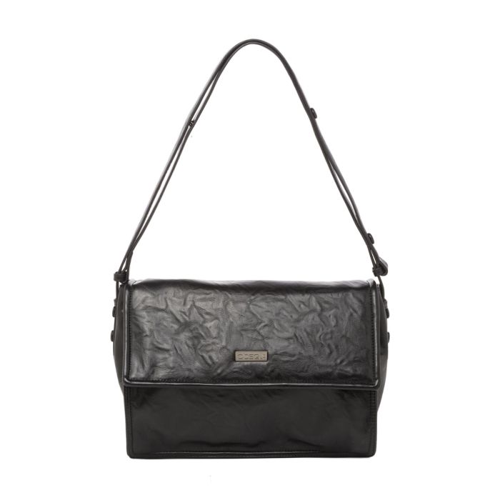 Borsa nera da donna effetto vintage con patta con logo