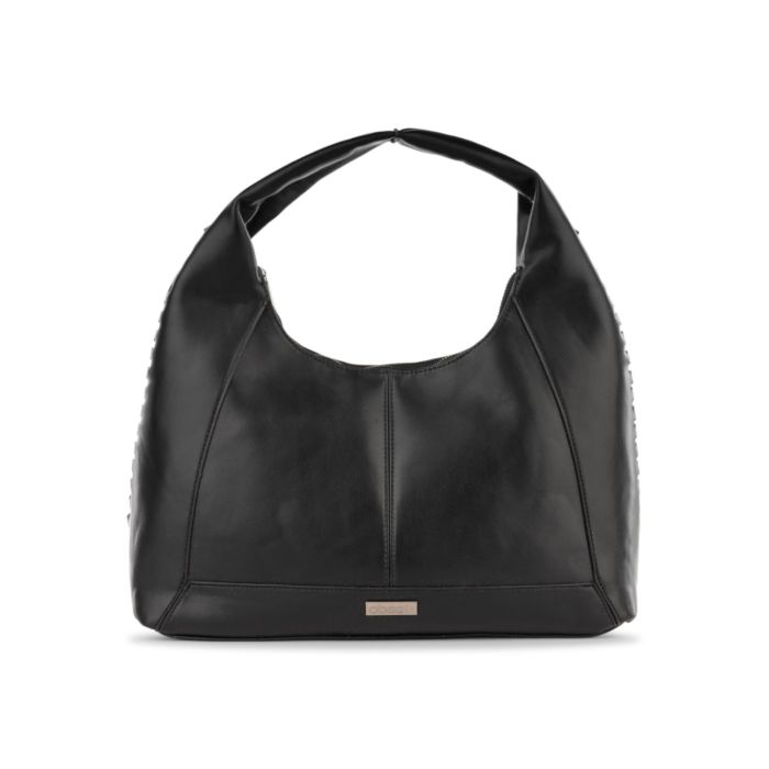 Hobo bag nera morbida da donna con dettaglio laterale
