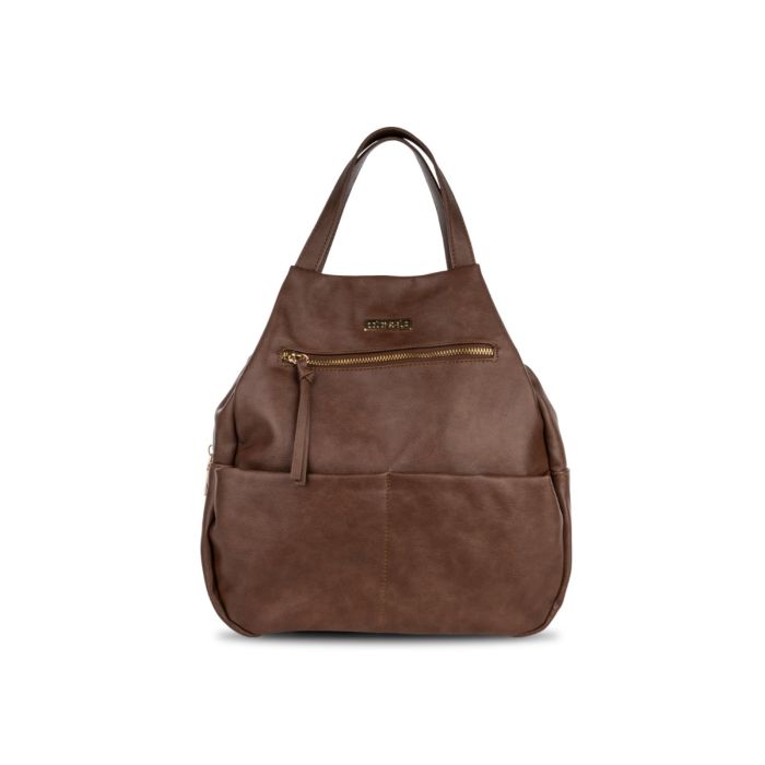 Zaino-borsa marrone da donna con tasche e zip