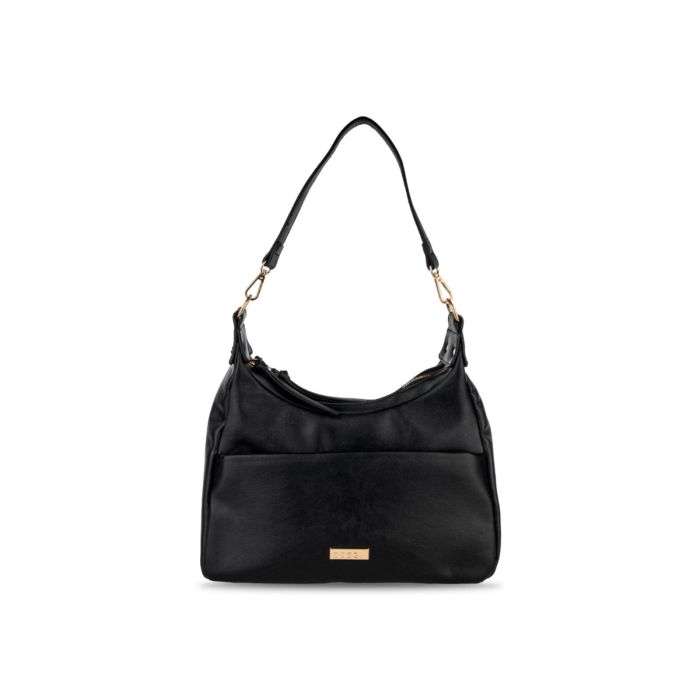 Borsa nera da donna con zip e tascona frontale