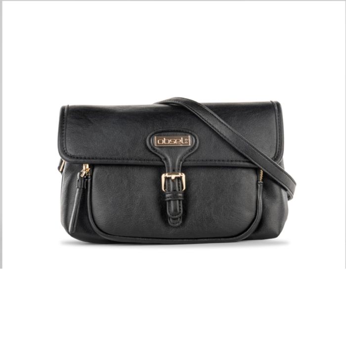 Pochette nera da donna con fibbia e tracolla removibile