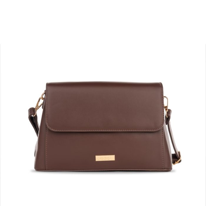 Borsa a spalla marrone da donna con patta