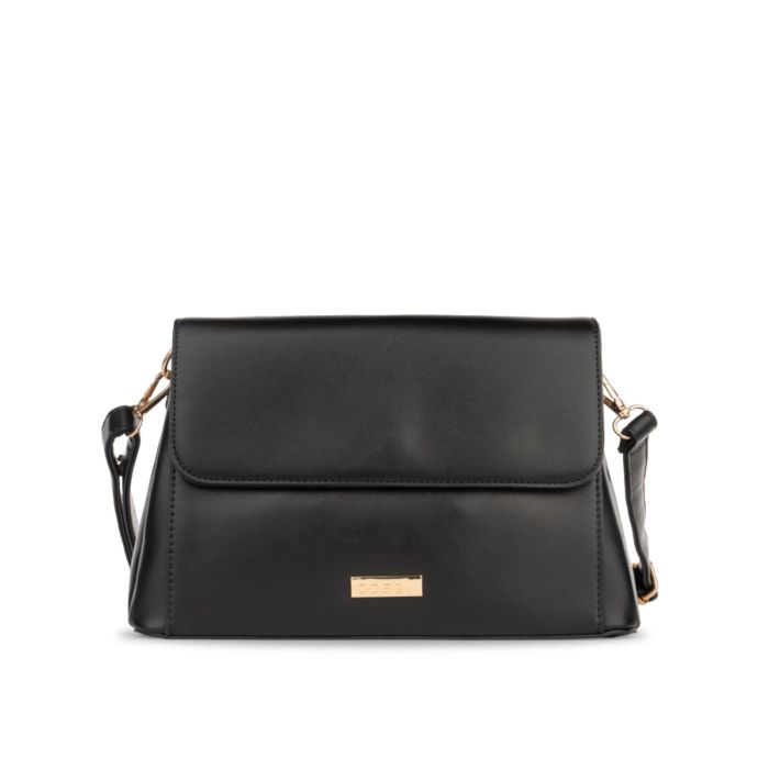 Borsa a spalla nera da donna con patta