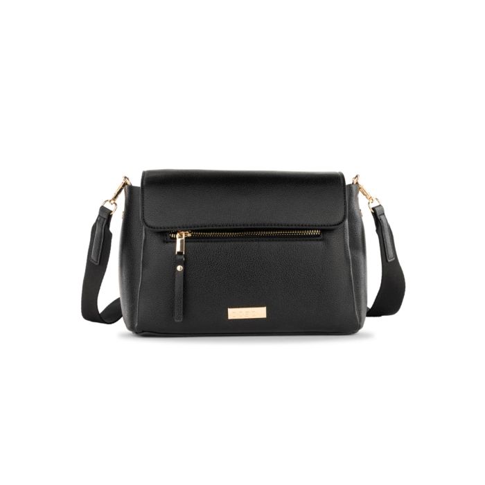 Borsetta nera da donna con dettaglio zip e tracolla in tessuto