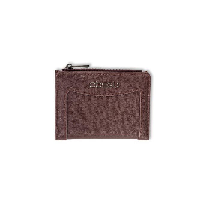 Portafoglio bordeaux da donna con scritta logo e zip