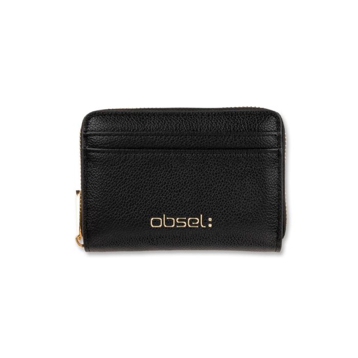 Portafoglio nero da donna con scritta logo e porta tessere esterno