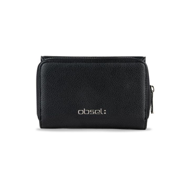 Portafoglio nero da donna con zip e scritta logo