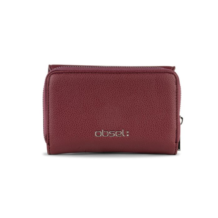 Portafoglio bordeaux da donna con zip e scritta logo