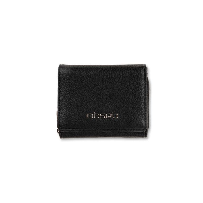 Portafoglio nero piccolo da donna con zip e chiusura con bottone