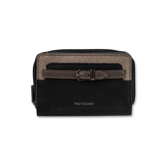 Portafoglio orizzontale nero da donna con dettaglio fibbia