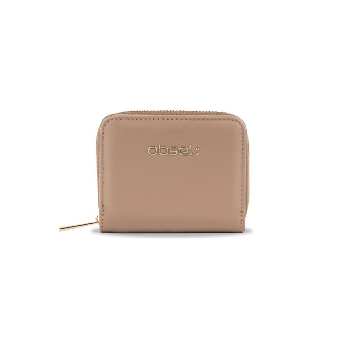 Portafoglio piccolo rosa da donna con zip e logo