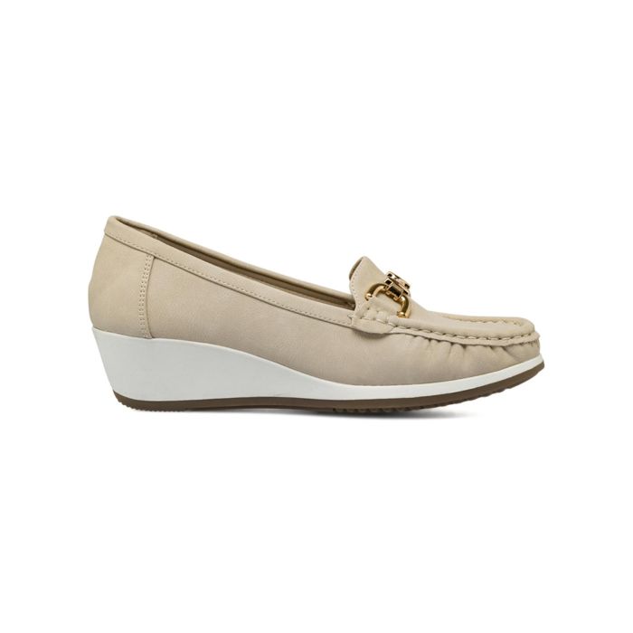 Mocassini beige Casual comfort da donna con morsetto metallico