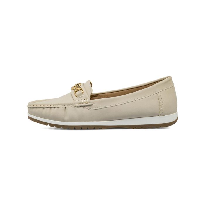 Mocassini beige comfort da donna con morsetto metallico