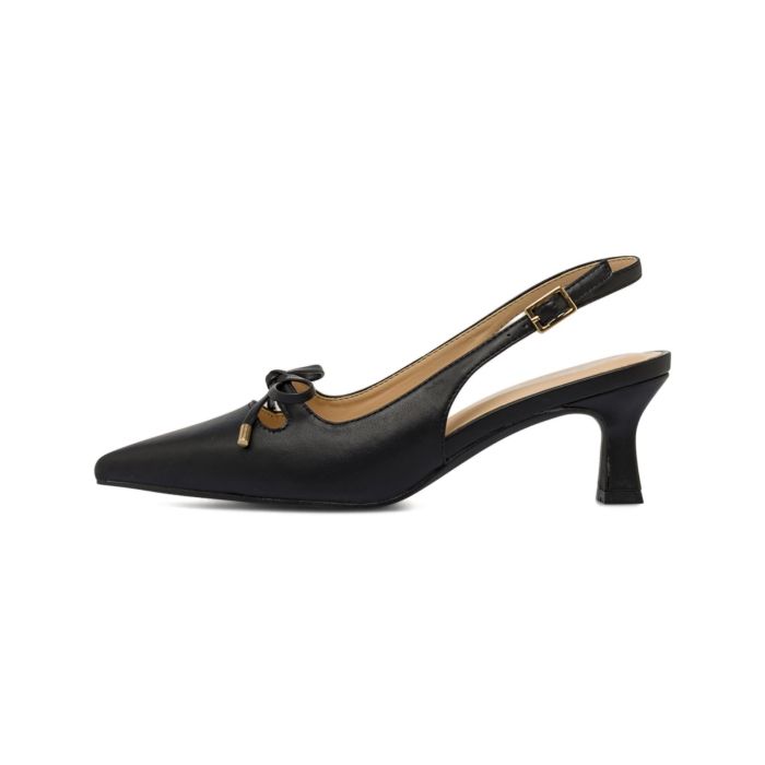 Decolletè slingback nere Alesya a punta da donna con tacco basso a rocchetto e fiocchetto