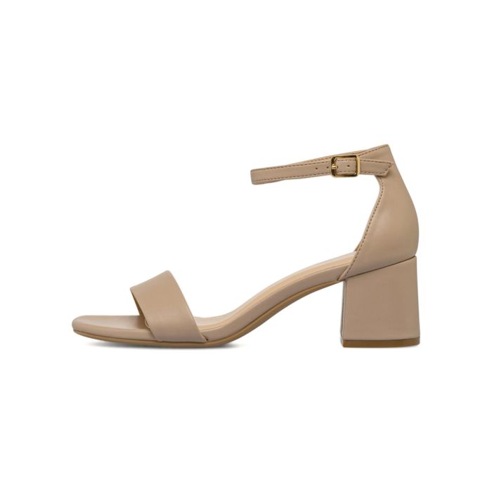 Sandali beige Alesya da donna con tacco medio largo e cinturino alla caviglia