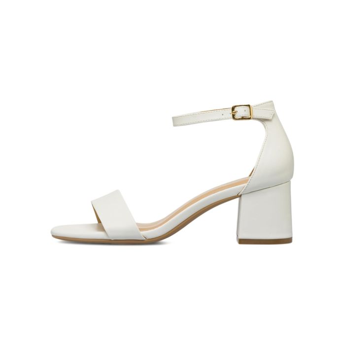 Sandali bianchi Alesya da donna con tacco medio largo e cinturino alla caviglia