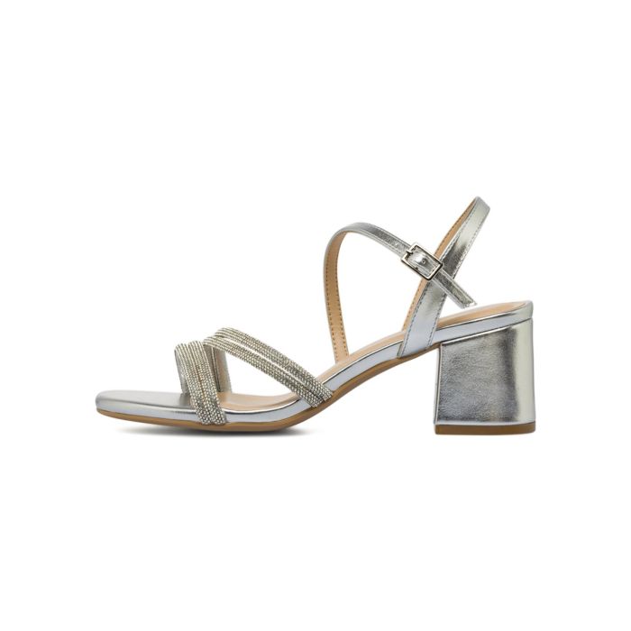 Sandali eleganti argento Alesya da donna con tacco medio largo e strass