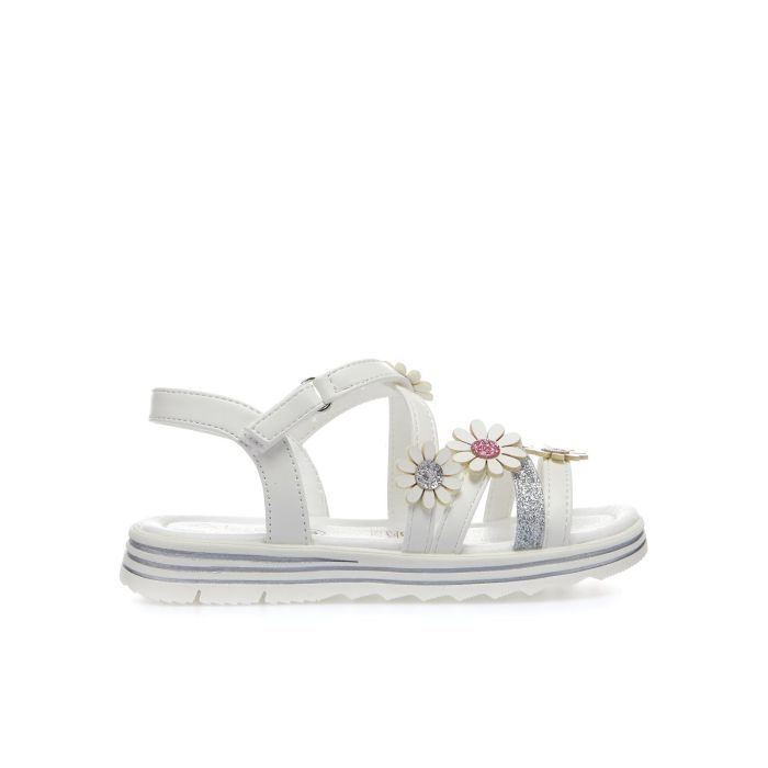 Sandali bianchi da bimba con fiorellini e velcro