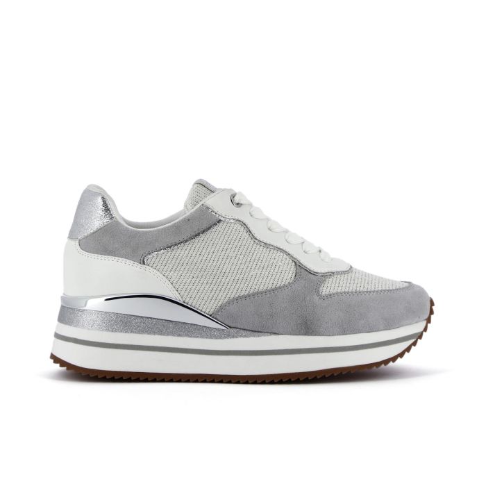 Sneakers grigie con glitter e zeppa