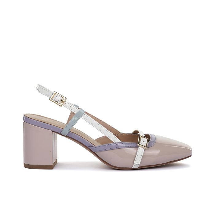 Decolletè rosa slingback con tacco medio largo e cinturino