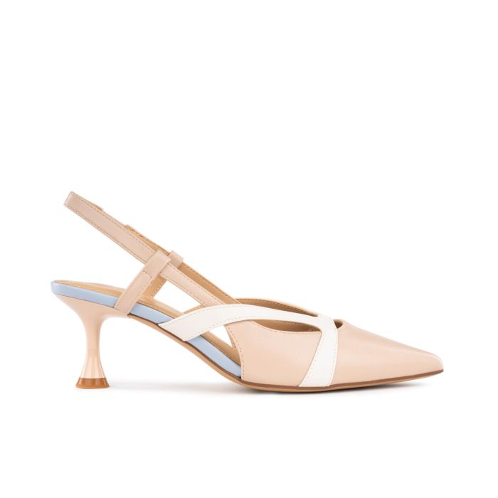 Decolletè rosa slingback a punta con tacco basso a rocchetto