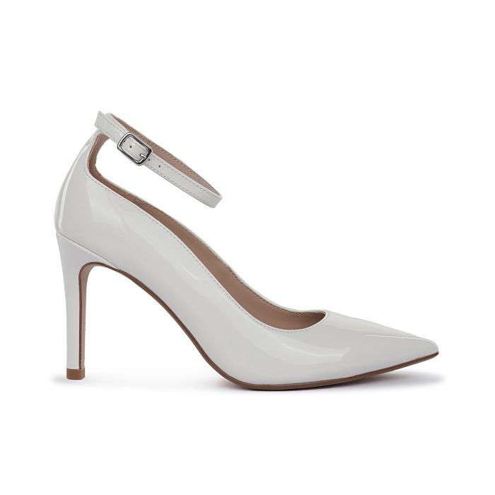 Decolletè bianche linea wedding a punta con tacco alto e cinturino