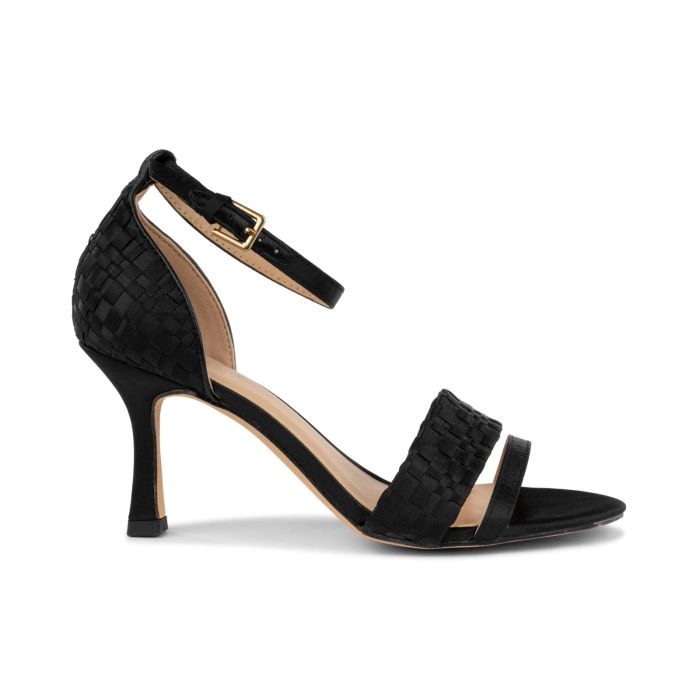 Sandali neri da donna con tacco alto e inserti effetto intreccio