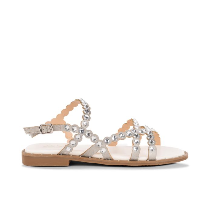 Sandali bassi argento da donna con borchie