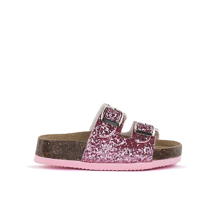Sandali rosa glitter da bimba con fondo effetto sughero