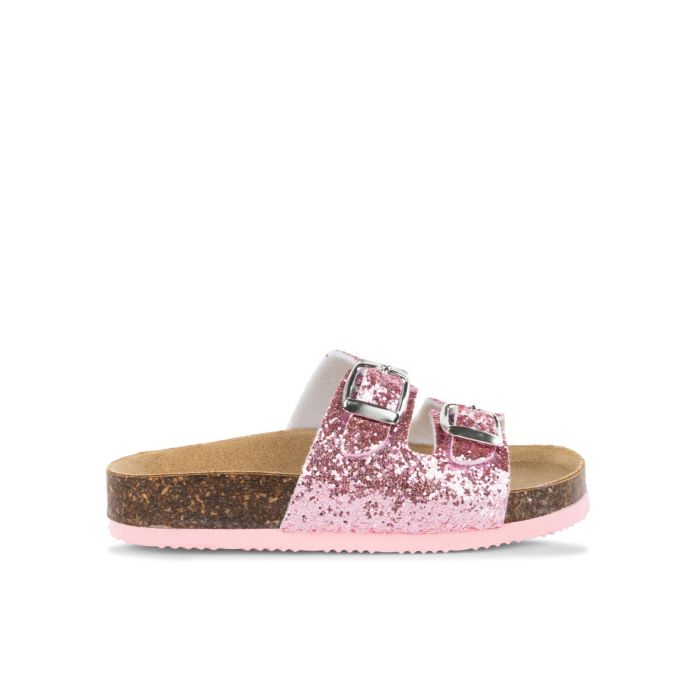 Sandali rosa glitter da bimba con fondo effetto sughero