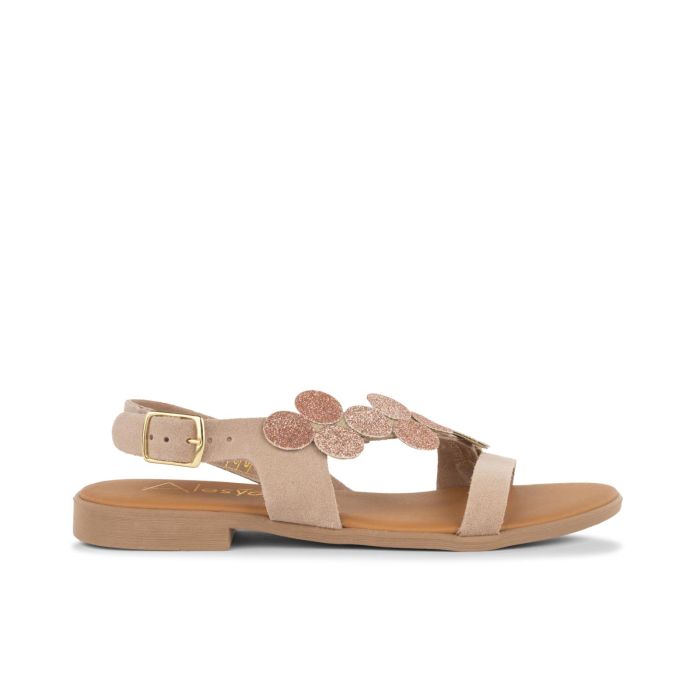 Sandali bassi in pelle rosa da donna