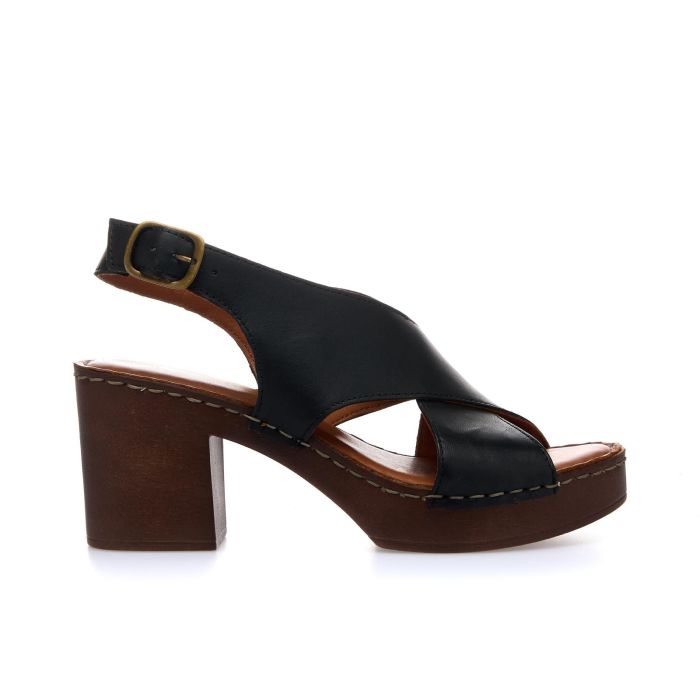 Zoccoli neri in pelle con tacco e plateau