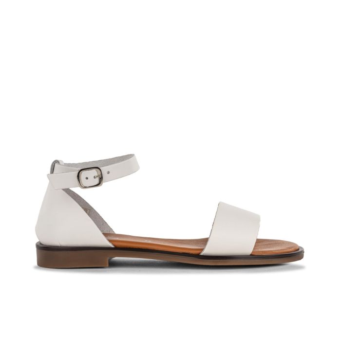Sandali bassi bianchi da donna in pelle con cinturino