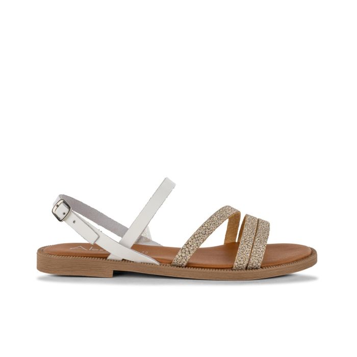 Sandali bassi bianchi in pelle da donna con dettaglio oro